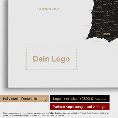 Mapa Hiszpanii i Portugalii TRAVEL® Canvas z pinezkami – Light Black