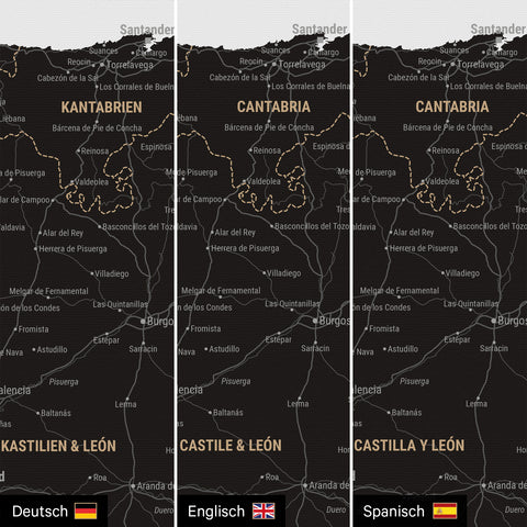 Mapa Hiszpanii i Portugalii TRAVEL® Canvas z pinezkami – Light Black