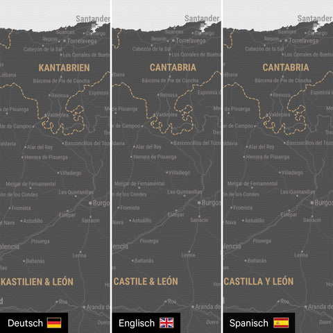 Mapa Hiszpanii i Portugalii TRAVEL® Canvas z pinezkami – Light Gray