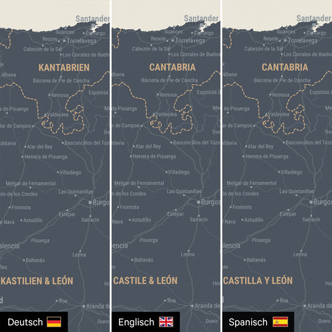 Mapa Hiszpanii i Portugalii TRAVEL® Canvas z pinezkami – Navy Light