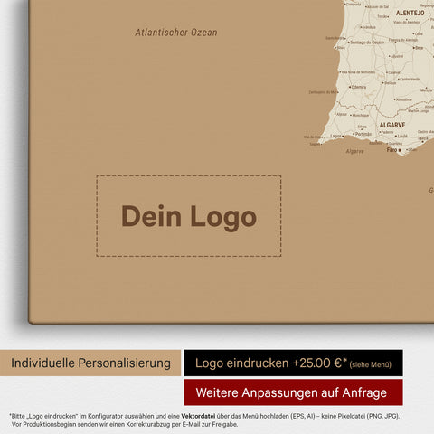 Mapa Hiszpanii i Portugalii TRAVEL® Canvas z pinezkami – Treasure Gold