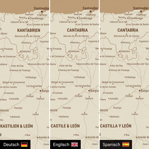 Mapa Hiszpanii i Portugalii TRAVEL® Canvas z pinezkami – Treasure Gold