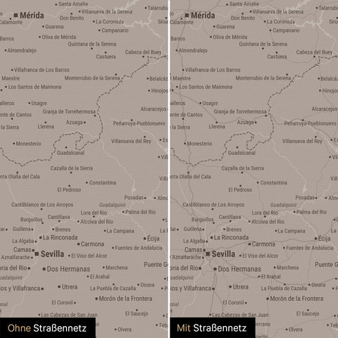 Mapa Hiszpanii i Portugalii TRAVEL® Canvas z pinezkami – Warmgray