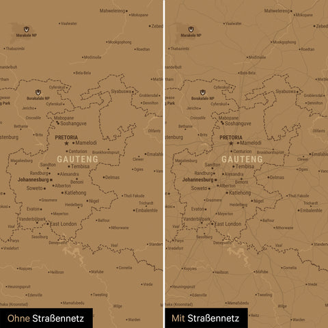 Mapa Południowej Afryki TRAVEL® Canvas z pinezkami – Brąz