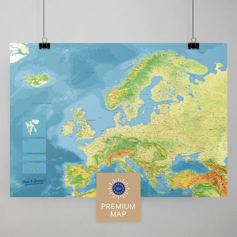 Topografische Europa Karte in einem modernen, minimalistischem Design als Poster kaufen