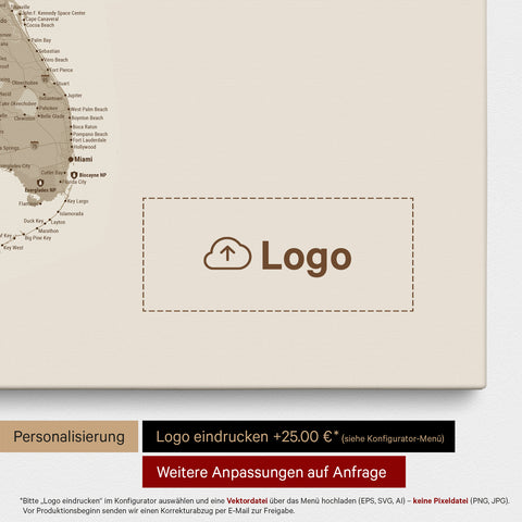 Mapa USA TRAVEL® Canvas z pinezkami – Desert Sand (Beżowy)