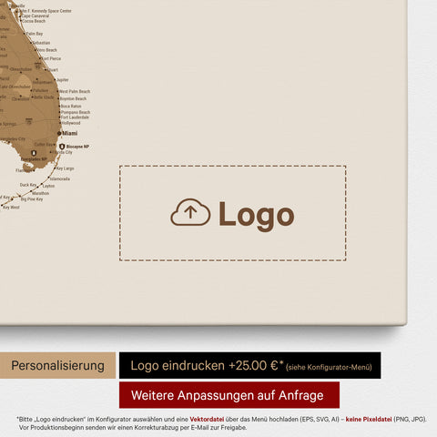 Mapa USA TRAVEL® Canvas z pinezkami – Brązowy