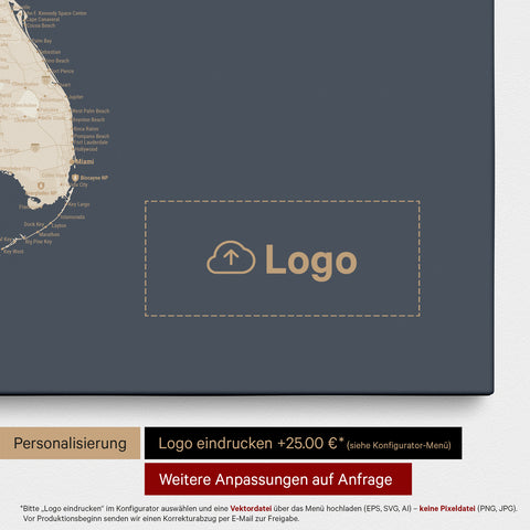 Mapa USA TRAVEL® Canvas z pinezkami – Hale Navy (Ciemnoniebieski)