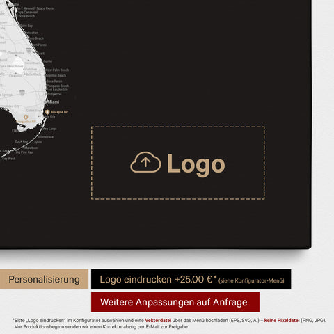 Mapa USA TRAVEL® Canvas z pinezkami – Dark Black (Czarno-biały)