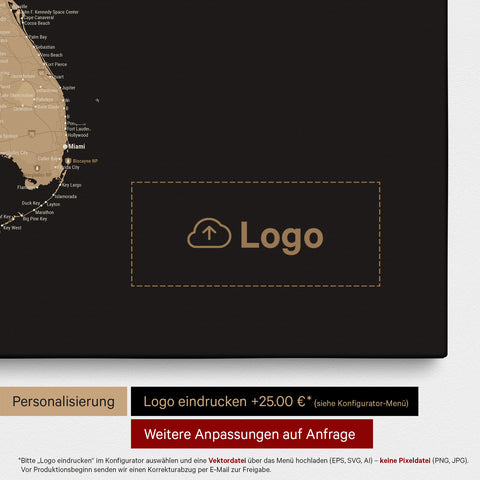 Mapa USA TRAVEL® Canvas z pinezkami – Sonar Black (Czarno-złoty)