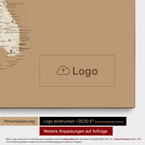 Mapa USA TRAVEL® Canvas z pinezkami – Treasure Gold