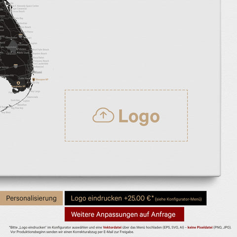 Mapa USA TRAVEL® Canvas z pinezkami – Light Black (Biało-czarny)