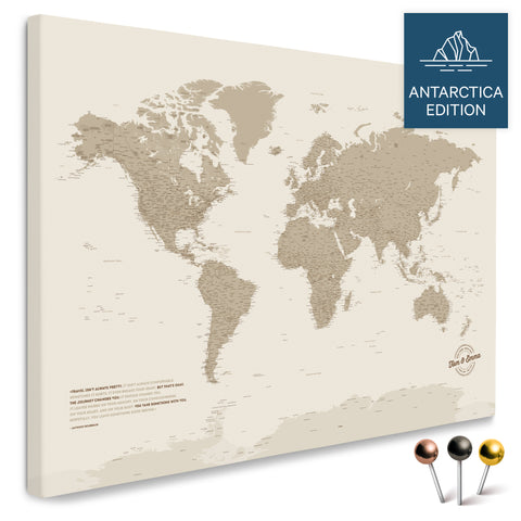 Weltkarte mit Antarktis in Desert Sand (Beige) als Pinnwand Leinwand kaufen