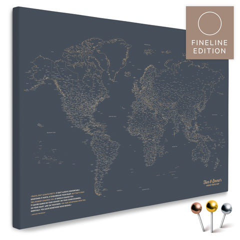 World map FINELINE as a pinboard canvas in Hale Navy with a delicate, minimalist outline design for marking and planning trips