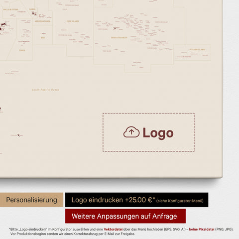 Mapa Australii i Oceanii TRAVEL® Canvas z pinezkami – Bordeaux Red