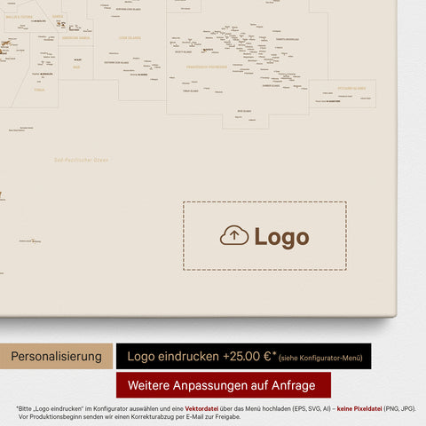 Mapa Australii i Oceanii TRAVEL® Canvas z pinezkami – Bronze