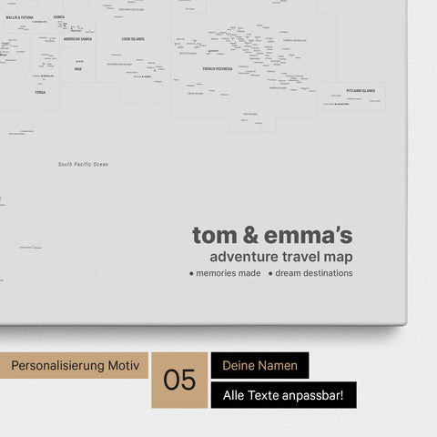 Mapa Australii i Oceanii TRAVEL® Canvas z pinezkami – Coolgray (jasnoszary)
