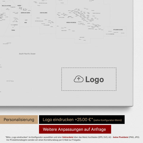 Mapa Australii i Oceanii TRAVEL® Canvas z pinezkami – Coolgray (jasnoszary)