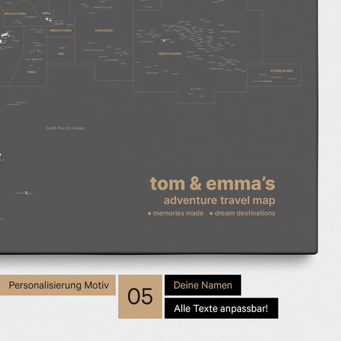 Mapa Australii i Oceanii TRAVEL® Canvas z pinezkami – Dark Gray (ciemnoszary)