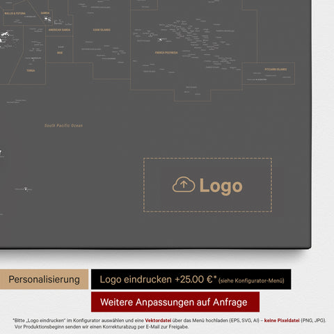 Mapa Australii i Oceanii TRAVEL® Canvas z pinezkami – Dark Gray (ciemnoszary)
