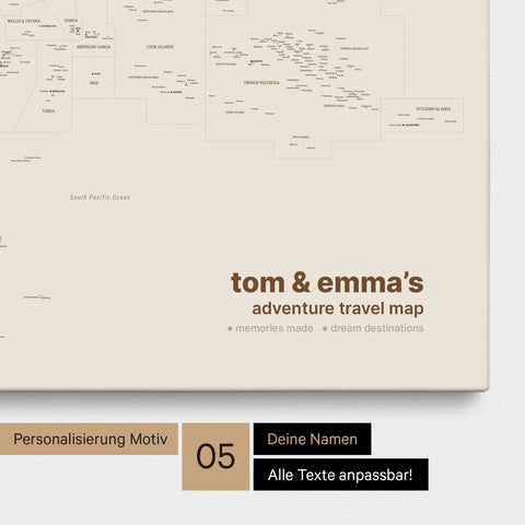 Mapa Australii i Oceanii TRAVEL® Canvas z pinezkami – Desert Sand (beżowy)