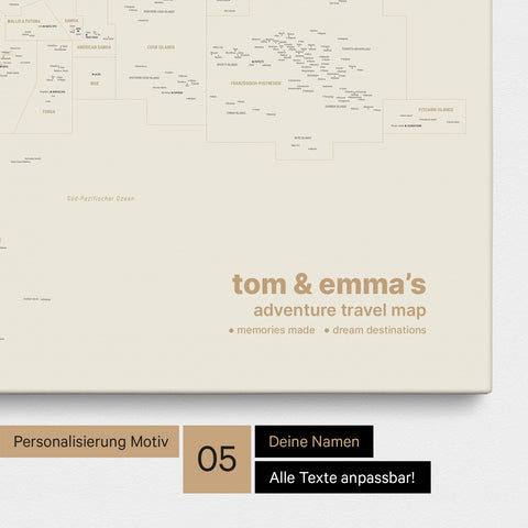 Mapa Australii i Oceanii TRAVEL® Canvas z pinezkami – Gold