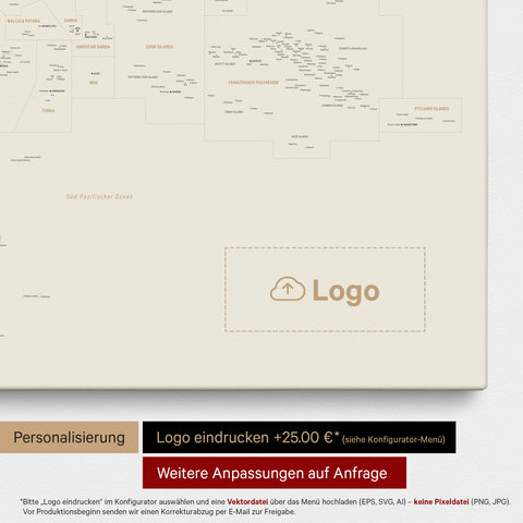 Mapa Australii i Oceanii TRAVEL® Canvas z pinezkami – Gold