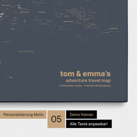 Mapa Australii i Oceanii TRAVEL® Canvas z pinezkami – Hale Navy (Ciemnoniebiesko-złoty)