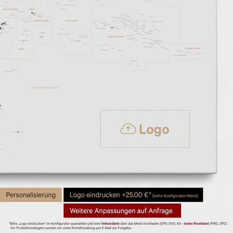 Mapa Australii i Oceanii TRAVEL® Canvas z pinezkami – Light Gray