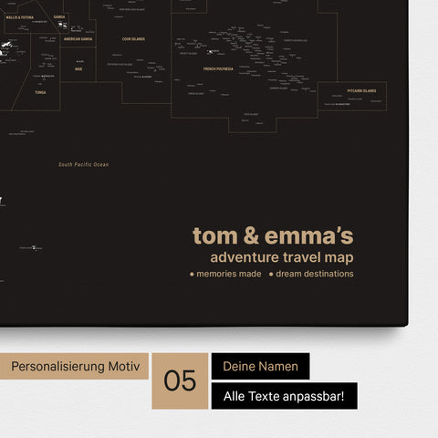 Mapa Australii i Oceanii TRAVEL® Canvas z pinezkami – Dark Black (czarno-biały)