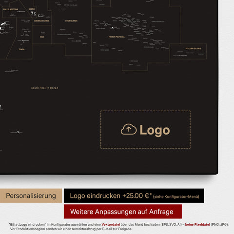 Mapa Australii i Oceanii TRAVEL® Canvas z pinezkami – Dark Black (czarno-biały)
