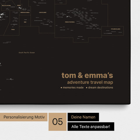 Mapa Australii i Oceanii TRAVEL® Canvas z pinezkami – Sonar Black (Czarno-złoty)