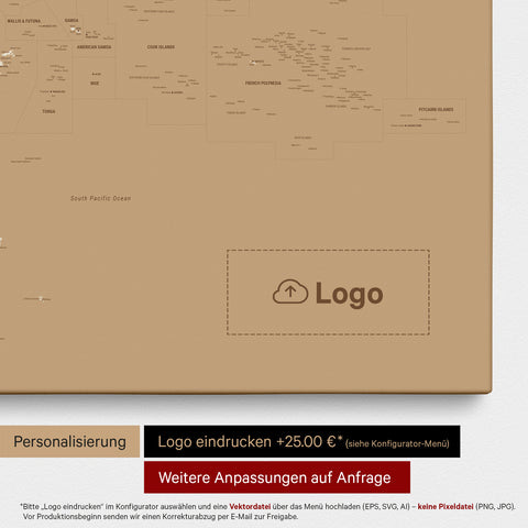 Mapa Australii i Oceanii TRAVEL® Canvas z pinezkami – Treasure Gold