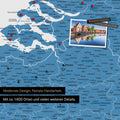 Benelux map in blue as a canvas for pinning shows a section of Zealand, East Flanders, and Antwerp with many details such as national parks, rivers, and numerous small towns and cities, some of which are marked with pins