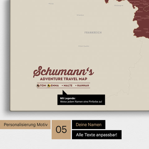 Benelux Push Pin Map TRAVEL® – Bordeaux Red