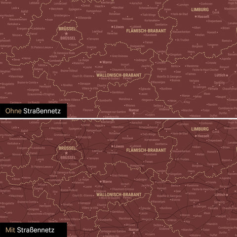 Benelux Push Pin Map TRAVEL® – Bordeaux Red