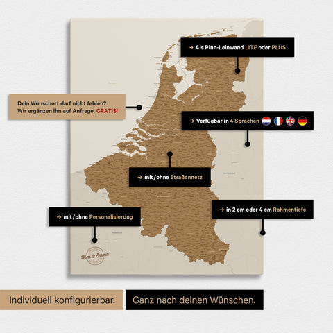 Benelux Push Pin Map TRAVEL® – Bronze