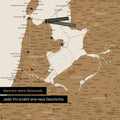 Modern Benelux map in bronze color as a Push Pin Map shows a section of North Holland and Utrecht, where already visited travel destinations are marked with pins