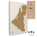 Benelux map with the Netherlands, Belgium, and Luxembourg in bronze color in a modern, minimalist design as a canvas for pinning trips and places