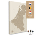 Benelux map with the Netherlands, Belgium, and Luxembourg in the color Desert Sand in a modern, minimalist design as a canvas for pinning trips and places
