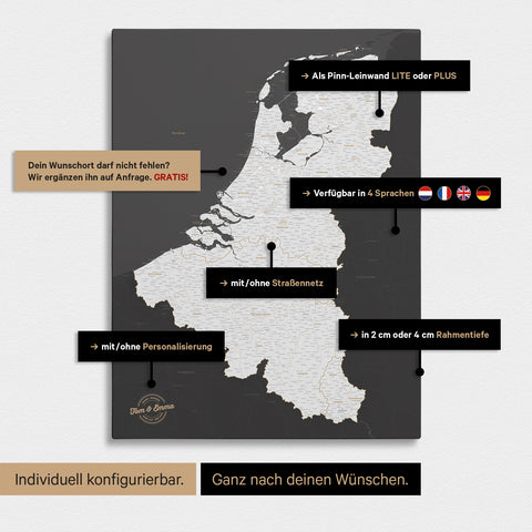 Benelux Push Pin Map TRAVEL® – Dark Gray