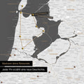 Modern Benelux map in the color dark gray as a Push Pin Map shows a section of North Holland and Utrecht, where already visited travel destinations are marked with pins