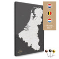 Benelux map with the Netherlands, Belgium, and Luxembourg in dark gray color in a modern, minimalist design as a canvas for pinning trips and places