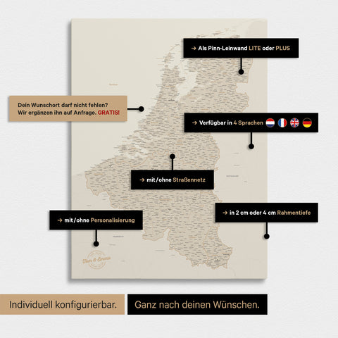 Benelux Push Pin Map TRAVEL® – Gold