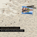 Benelux map in gold as a canvas for pinning shows a section of Zealand, East Flanders, and Antwerp with many details such as national parks, rivers, and numerous small towns and cities, some of which are marked with pins