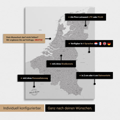 Benelux Push Pin Map TRAVEL® – Coolgray