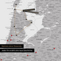 Modern Benelux map in the color Coolgray as a Push Pin Map shows a section of North Holland and Utrecht, where already visited travel destinations are marked with pins