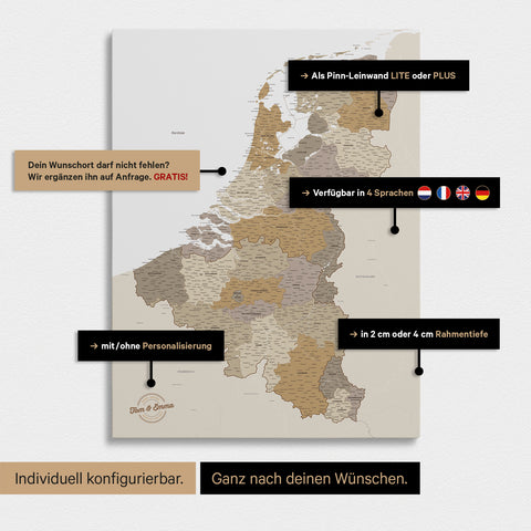 Benelux Push Pin Map TRAVEL® – Multicolor Beige
