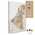Benelux map with Netherlands, Belgium, and Luxembourg in multicolor beige in a modern, minimalist design as a canvas for pinning trips and places
