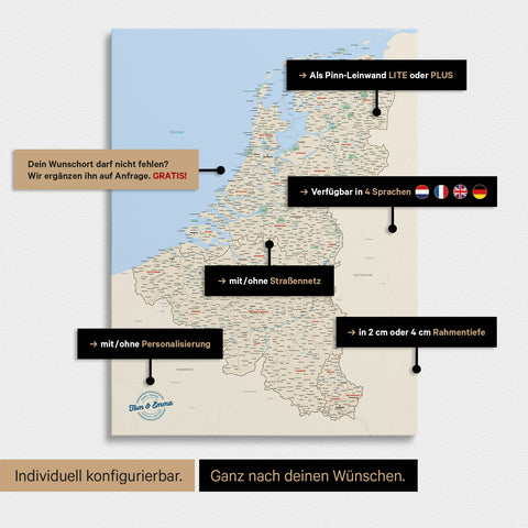 Benelux Push Pin Map TRAVEL® – Multicolor Classic